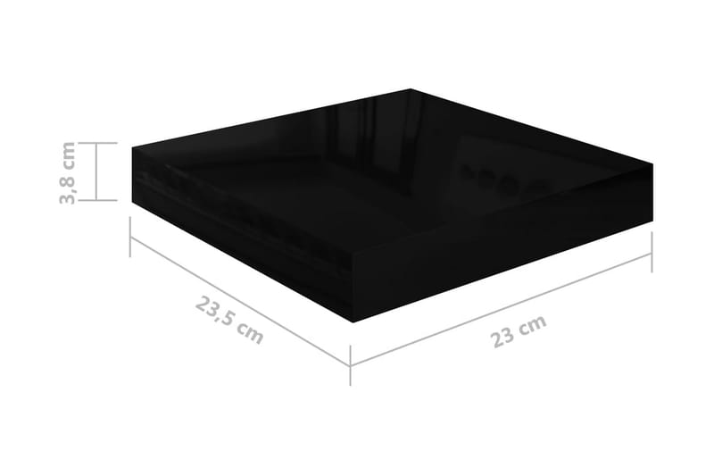 svævehylder 2 stk. 23x23,5x3,8 cm MDF sort højglans - Sort - Opbevaring - Hylder & Reoler - Væghylde & vægreol