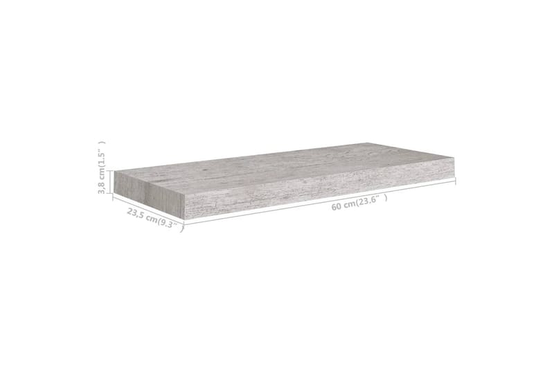 svævehylder 2 stk. 60x23,5x3,8 cm MDF betongrå - Grå - Opbevaring - Hylder & Reoler - Væghylde & vægreol