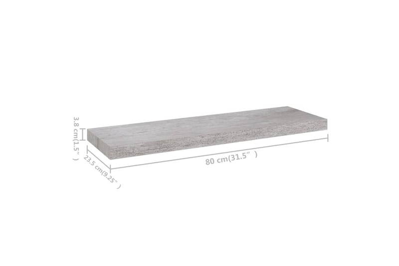 svævehylder 2 stk. 80x23,5x3,8 cm MDF betongrå - Grå - Opbevaring - Hylder & Reoler - Væghylde & vægreol