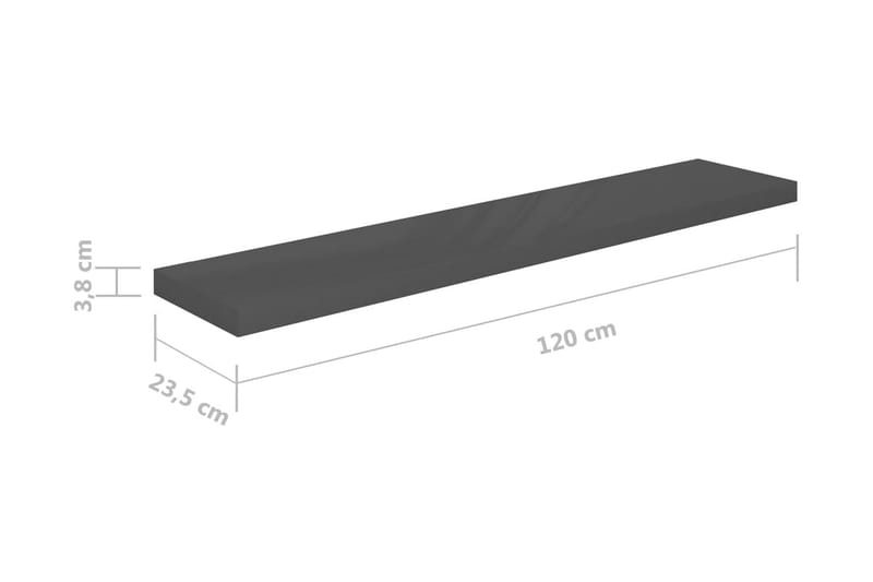 svævehylder 4 stk. 120x23,5x3,8 cm MDF grå højglans - Grå - Opbevaring - Hylder & Reoler - Væghylde & vægreol