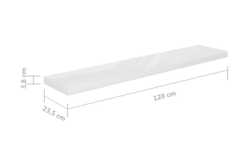 svævehylder 4 stk. 120x23,5x3,8 cm MDF hvid højglans - Hvid - Opbevaring - Hylder & Reoler - Væghylde & vægreol