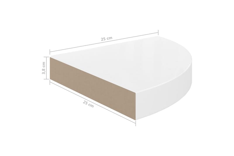 svævehylder til hjørne 4 stk. 25x25x3,8cm MDF hvid højglans - Hvid - Opbevaring - Hylder & Reoler - Væghylde & vægreol