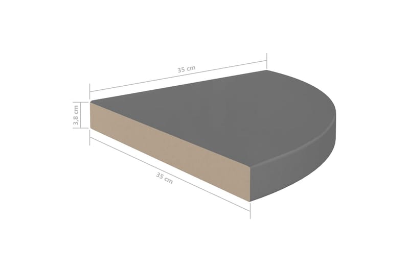 svævehylder til hjørne 4 stk. 35x35x3,8 cm MDF grå højglans - Grå - Opbevaring - Hylder & Reoler - Væghylde & vægreol