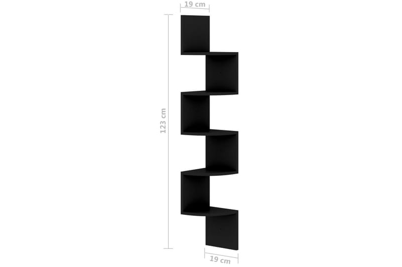 væghængt hjørnehylde 19x19x123 cm spånplade sort - Sort - Opbevaring - Hylder & Reoler - Væghylde & vægreol