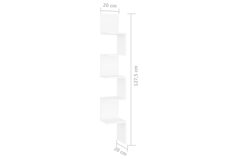 væghængt hjørnehylde 20x20x127,5 cm spånplade hvid - Hvid - Opbevaring - Hylder & Reoler - Væghylde & vægreol