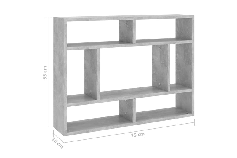 væghylde 75x16x55 cm spånplade betongrå - Grå - Opbevaring - Hylder & Reoler - Væghylde & vægreol