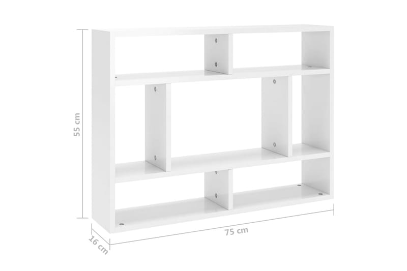 væghylde 75x16x55 cm spånplade hvid højglans - Hvid - Opbevaring - Hylder & Reoler - Væghylde & vægreol