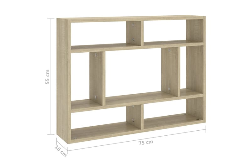 væghylde 75x16x55 cm spånplade sonoma-eg - Brun - Opbevaring - Hylder & Reoler - Væghylde & vægreol