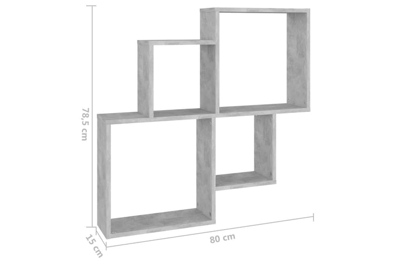 væghylde 80x15x78,5 cm kubeformet spånplade betongrå - Grå - Opbevaring - Hylder & Reoler - Væghylde & vægreol