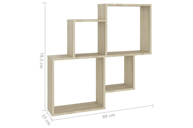 væghylde 80x15x78,5 cm kubeformet spånplade sonoma-eg - Brun - Opbevaring - Hylder & Reoler - Væghylde & vægreol