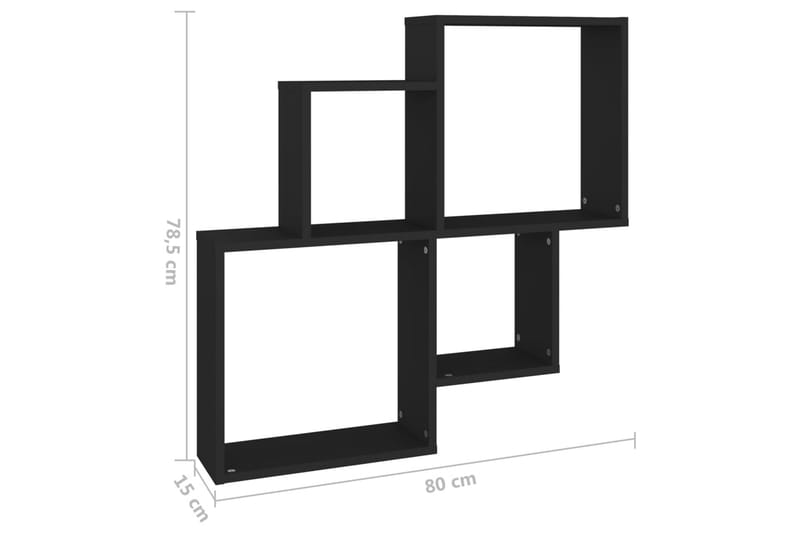 væghylde 80x15x78,5 cm kubeformet spånplade sort - Sort - Opbevaring - Hylder & Reoler - Væghylde & vægreol