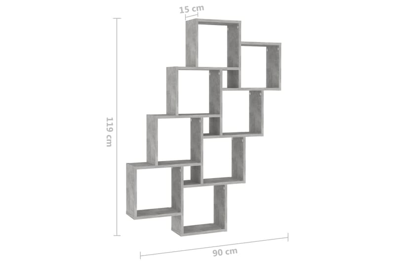 væghylde 90x15x119 cm kubeformet spånplade betongrå - Grå - Opbevaring - Hylder & Reoler - Væghylde & vægreol