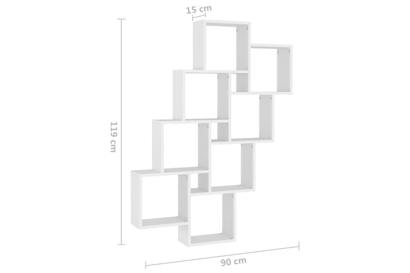 væghylde 90x15x119 cm kubeformet spånplade hvid - Hvid - Opbevaring - Hylder & Reoler - Væghylde & vægreol