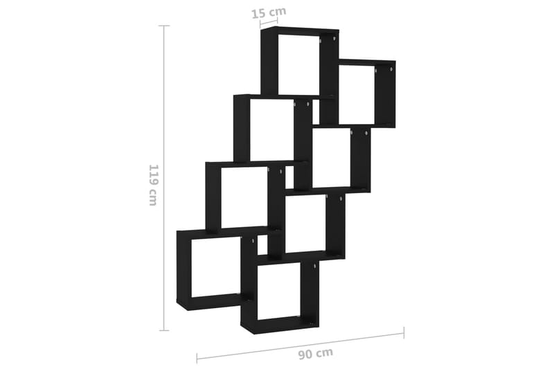 væghylde 90x15x119 cm kubeformet spånplade sort - Sort - Opbevaring - Hylder & Reoler - Væghylde & vægreol