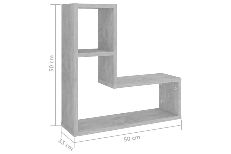 væghylder 2 stk. 50x15x50 cm spånplade betongrå - Grå - Opbevaring - Hylder & Reoler - Væghylde & vægreol