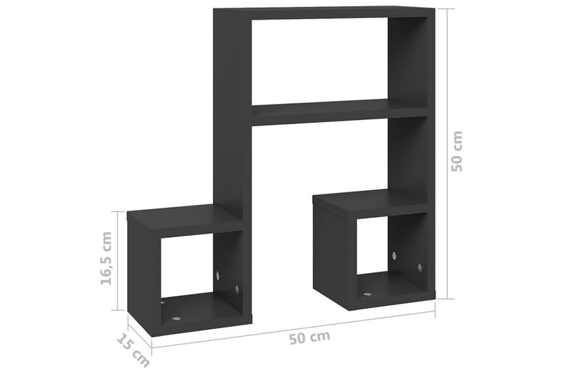 væghylder 2 stk. 50x15x50 cm spånplade grå - Grå - Opbevaring - Hylder & Reoler - Væghylde & vægreol