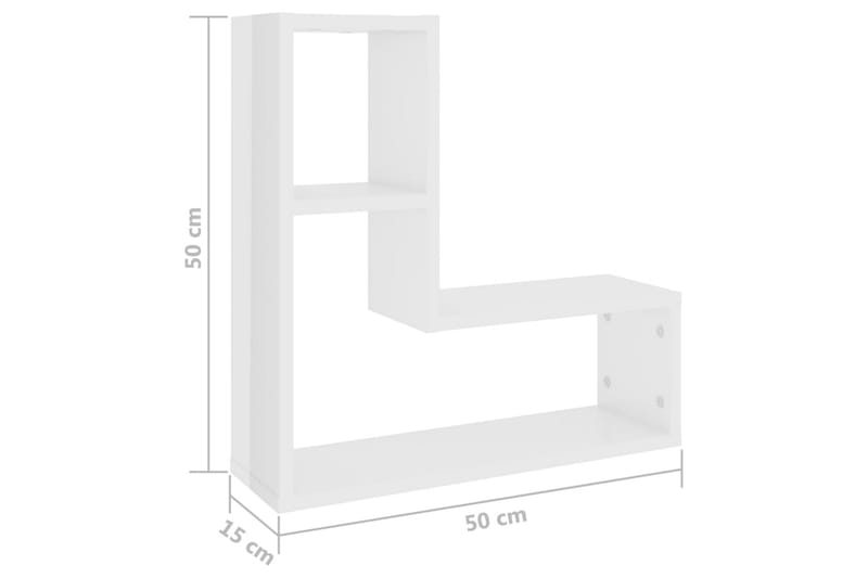 væghylder 2 stk. 50x15x50 cm spånplade hvid højglans - Hvid - Opbevaring - Hylder & Reoler - Væghylde & vægreol