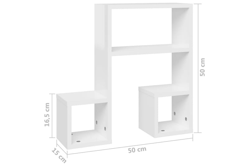 væghylder 2 stk. 50x15x50 cm spånplade hvid højglans - Hvid - Opbevaring - Hylder & Reoler - Væghylde & vægreol