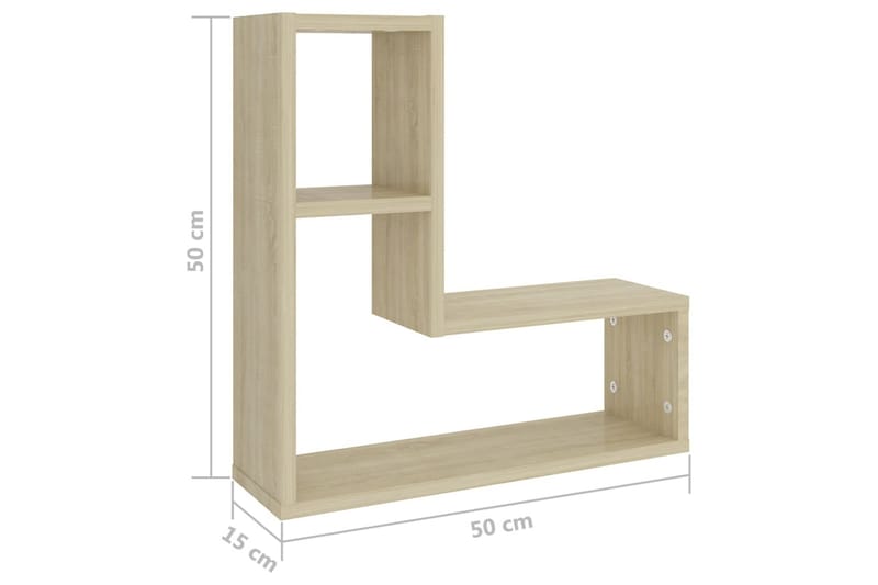 væghylder 2 stk. 50x15x50 cm spånplade sonoma-eg - Brun - Opbevaring - Hylder & Reoler - Væghylde & vægreol