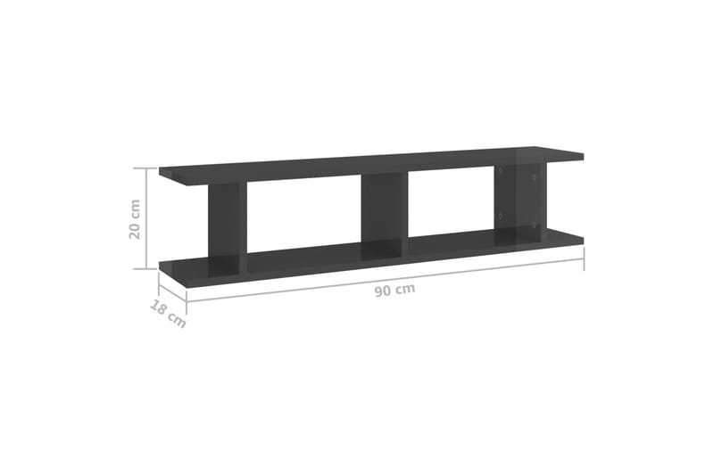 væghylder 2 stk. 90x18x20 cm spånplade grå højglans - Grå - Opbevaring - Hylder & Reoler - Væghylde & vægreol