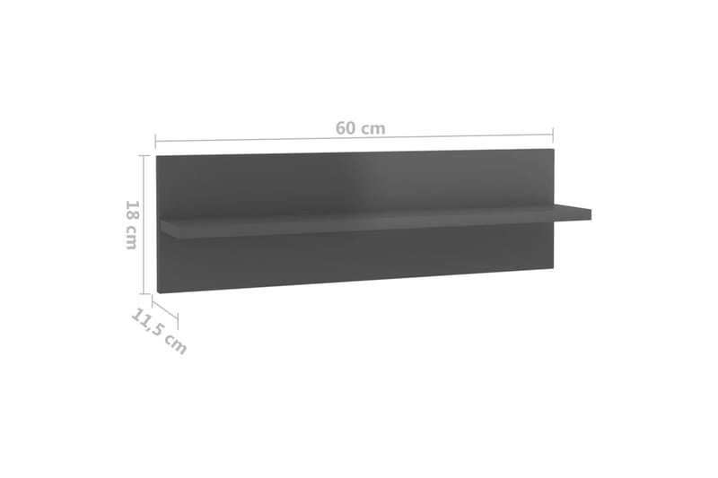 væghylder 4 stk. 60x11,5x18 cm spånplader grå højglans - Grå - Opbevaring - Hylder & Reoler - Væghylde & vægreol