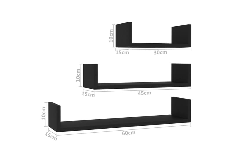 væghyldesæt 3 dele sort spånplade - Opbevaring - Hylder & Reoler - Væghylde & vægreol