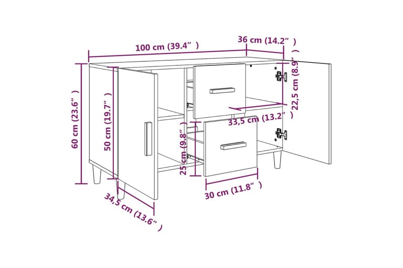 beBasic skænk 100x36x60 cm konstrueret træ betongrå - GrÃ¥ - Opbevaring - Opbevaringsmøbler - Skænke & sideboards