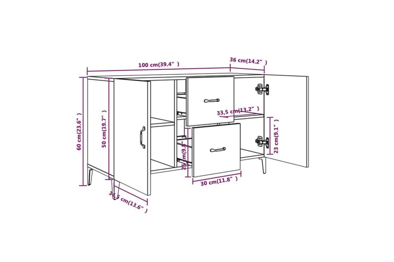 beBasic skænk 100x36x60 cm konstrueret træ betongrå - GrÃ¥ - Opbevaring - Opbevaringsmøbler - Skænke & sideboards