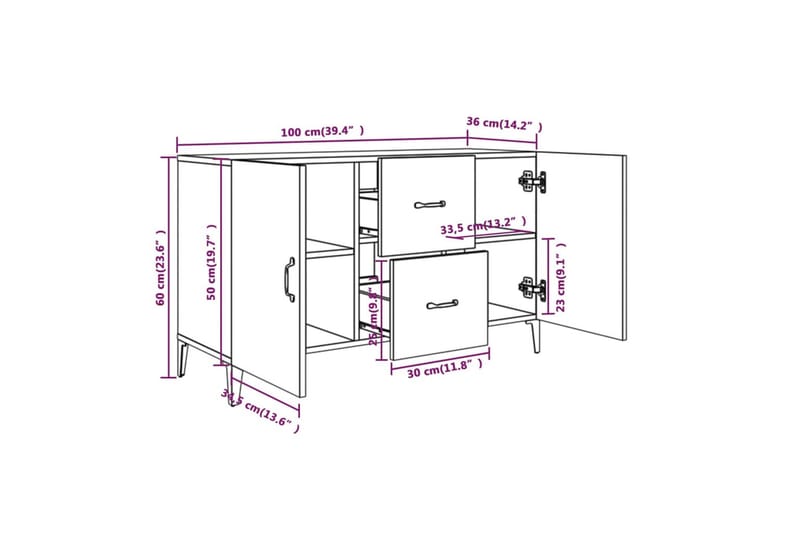 beBasic skænk 100x36x60 cm konstrueret træ grå sonoma-eg - GrÃ¥ - Opbevaring - Opbevaringsmøbler - Skænke & sideboards