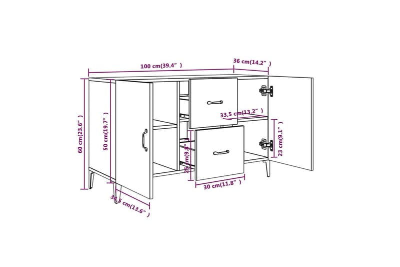 beBasic skænk 100x36x60 cm konstrueret træ sonoma-eg - Brun - Opbevaring - Opbevaringsmøbler - Skænke & sideboards