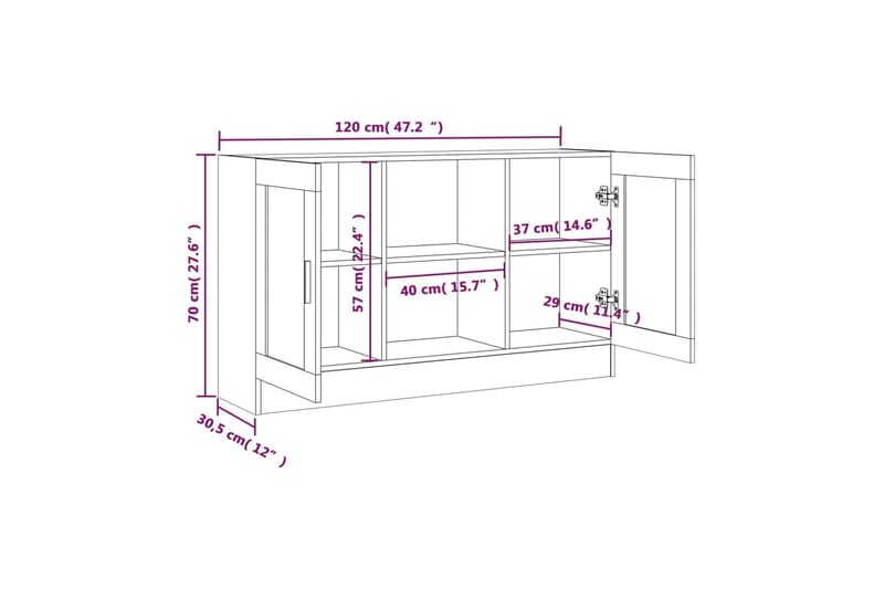 beBasic skænk 120x30,5x70 cm konstrueret træ brun egetræsfarve - Brun - Opbevaring - Opbevaringsmøbler - Skænke & sideboards