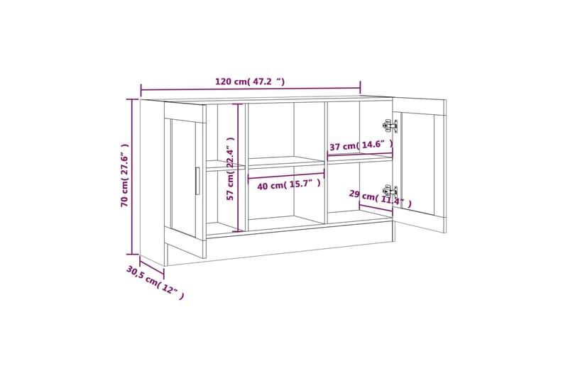 beBasic skænk 120x30,5x70 cm konstrueret træ røget egetræsfarve - Brun - Opbevaring - Opbevaringsmøbler - Skænke & sideboards