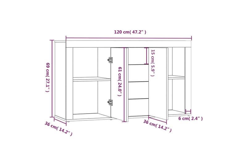 beBasic skænk 120x36x69 cm konstrueret træ grå sonoma-eg - GrÃ¥ - Opbevaring - Opbevaringsmøbler - Skænke & sideboards