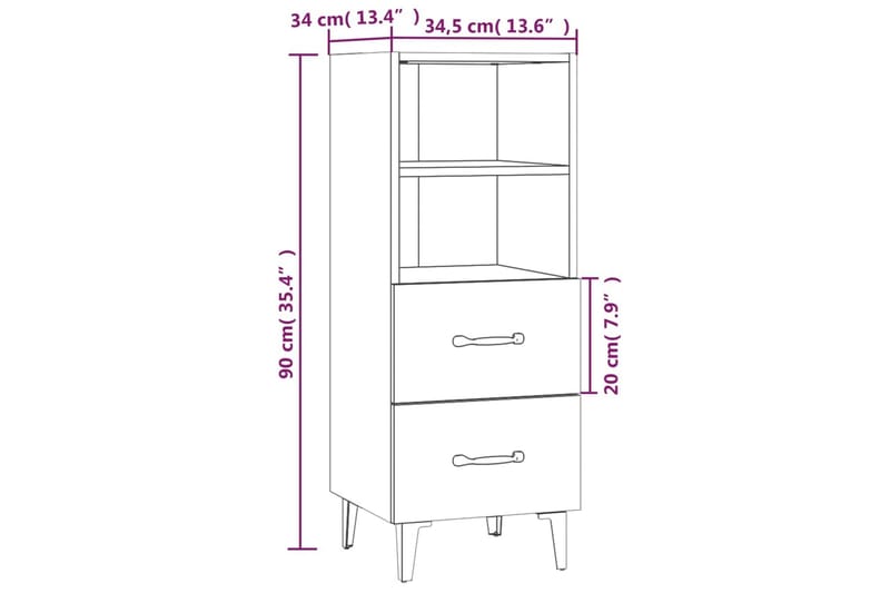 beBasic skænk 34,5x34x90 cm konstrueret træ brun egetræsfarve - Brun - Opbevaring - Opbevaringsmøbler - Skænke & sideboards