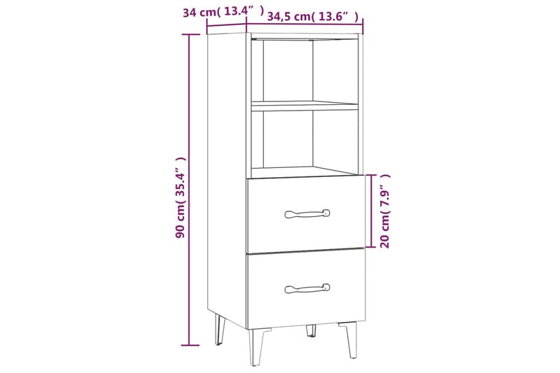 beBasic skænk 34,5x34x90 cm konstrueret træ grå sonoma-eg - GrÃ¥ - Opbevaring - Opbevaringsmøbler - Skænke & sideboards