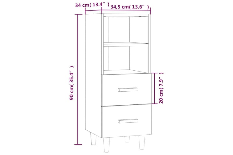 beBasic skænk 34,5x34x90 cm konstrueret træ hvid højglans - Hvid - Opbevaring - Opbevaringsmøbler - Skænke & sideboards