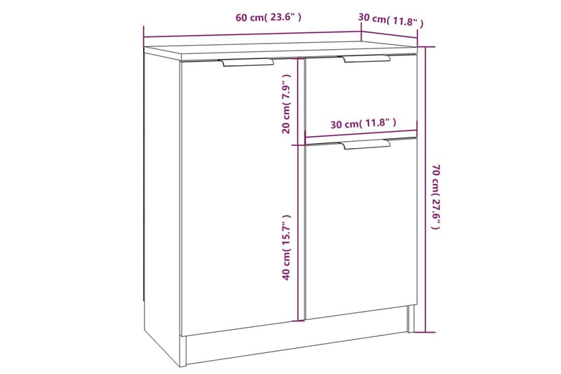 beBasic skænk 60x30x70 cm konstrueret træ hvid - Hvid - Opbevaring - Opbevaringsmøbler - Skænke & sideboards