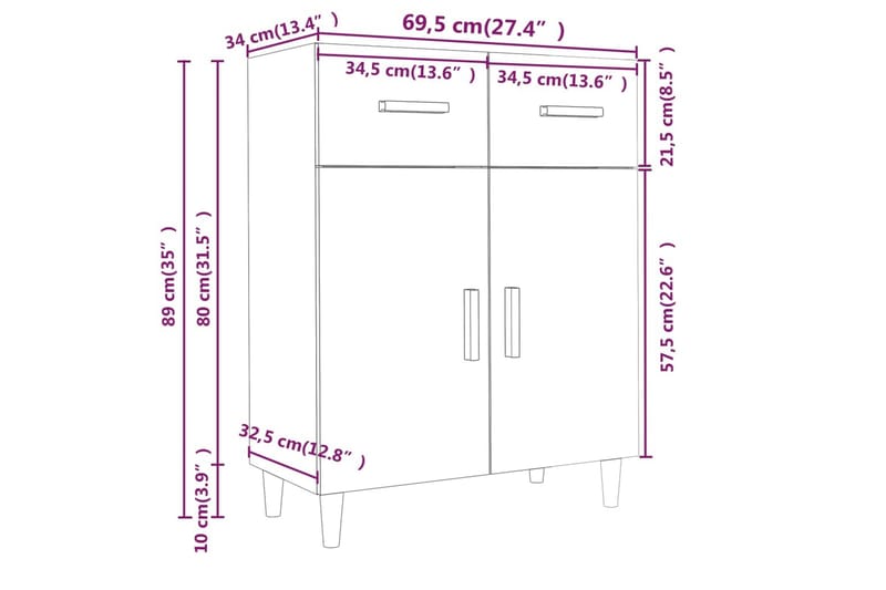 beBasic skænk 69,5x34x89 cm konstrueret træ hvid - Hvid - Opbevaring - Opbevaringsmøbler - Skænke & sideboards