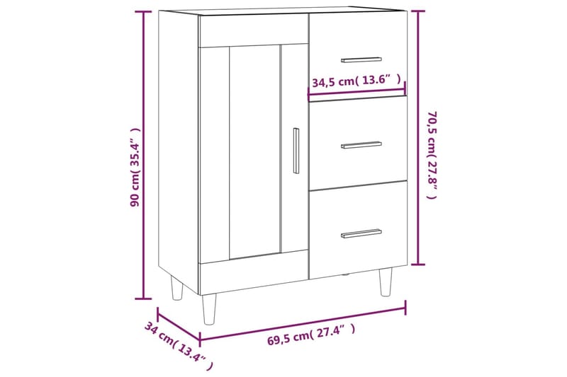 beBasic skænk 69,5x34x90 cm konstrueret træ betongrå - GrÃ¥ - Opbevaring - Opbevaringsmøbler - Skænke & sideboards