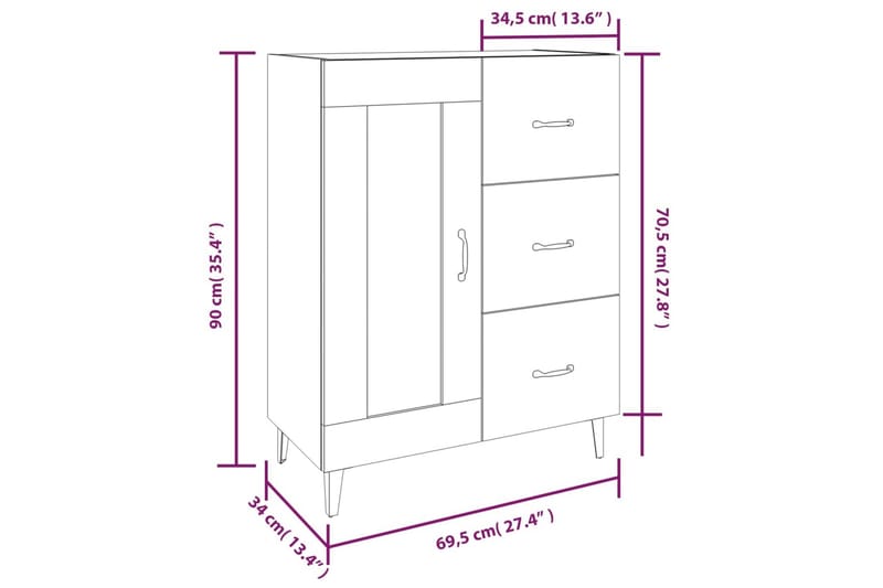 beBasic skænk 69,5x34x90 cm konstrueret træ betongrå - GrÃ¥ - Opbevaring - Opbevaringsmøbler - Skænke & sideboards