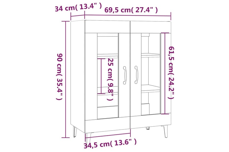 beBasic skænk 69,5x34x90 cm konstrueret træ grå sonoma-eg - GrÃ¥ - Opbevaring - Opbevaringsmøbler - Skænke & sideboards