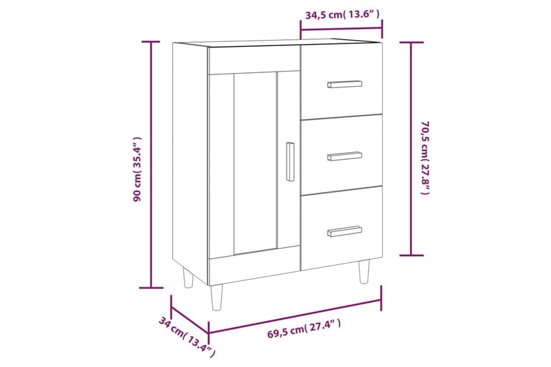 beBasic skænk 69,5x34x90 cm konstrueret træ grå sonoma-eg - GrÃ¥ - Opbevaring - Opbevaringsmøbler - Skænke & sideboards