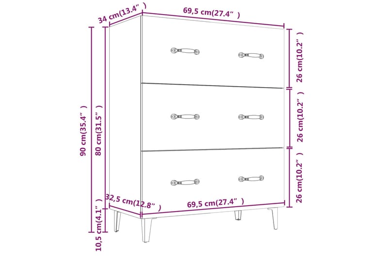 beBasic skænk 69,5x34x90 cm konstrueret træ hvid højglans - Hvid - Opbevaring - Opbevaringsmøbler - Skænke & sideboards