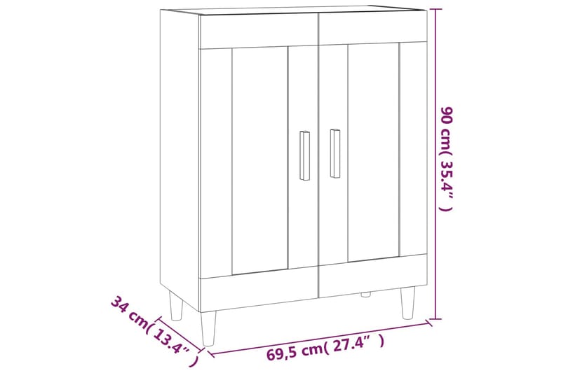 beBasic skænk 69,5x34x90 cm konstrueret træ røget egetræsfarve - Brun - Opbevaring - Opbevaringsmøbler - Skænke & sideboards