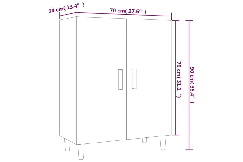 beBasic skænk 70x34x90 cm konstrueret træ brun egetræsfarve - Brun - Opbevaring - Opbevaringsmøbler - Skænke & sideboards