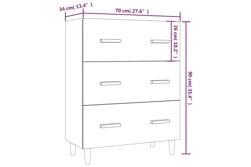 beBasic skænk 70x34x90 cm konstrueret træ grå sonoma-eg - GrÃ¥ - Opbevaring - Opbevaringsmøbler - Skænke & sideboards