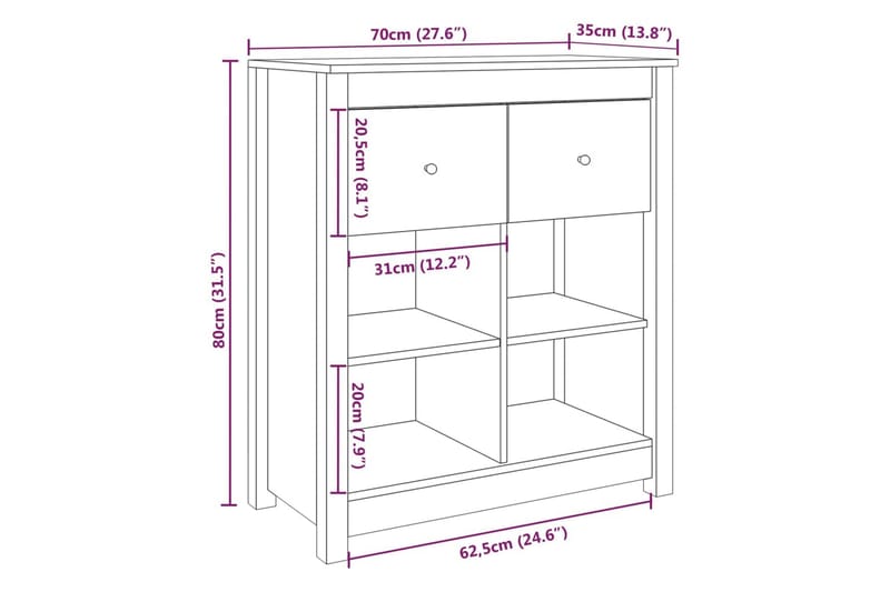 beBasic skænk 70x35x80 cm massivt fyrretræ grå - GrÃ¥ - Opbevaring - Opbevaringsmøbler - Skænke & sideboards