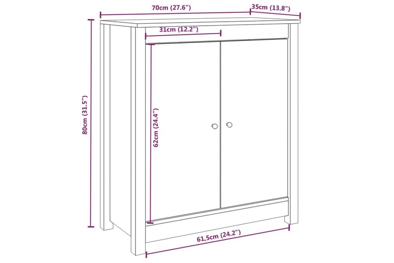 beBasic skænk 70x35x80 cm massivt fyrretræ hvid - Hvid - Opbevaring - Opbevaringsmøbler - Skænke & sideboards