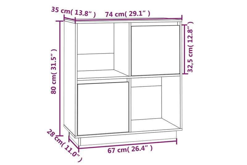 beBasic skænk 74x35x80 cm massivt fyrretræ grå - GrÃ¥ - Opbevaring - Opbevaringsmøbler - Skænke & sideboards