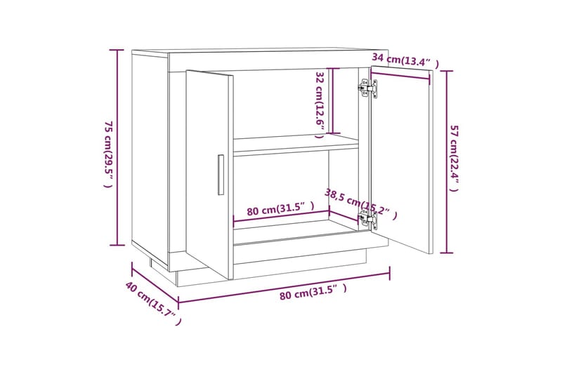 beBasic skænk 80x40x75 cm konstrueret træ grå egetræsfarve - GrÃ¥ - Opbevaring - Opbevaringsmøbler - Skænke & sideboards